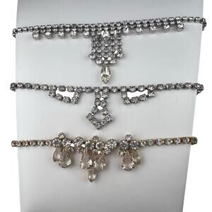 Lot of 3 Vintage Clear Rhinestone Necklaces 14.75", 15.75" 17"